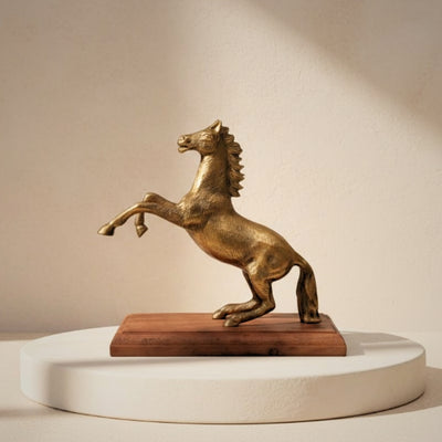 Pferd - Aluminiumfigur auf Holzsockel - NI9537