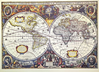 Carte du monde 1630 - J.Hondius reprint - M1630 - Cadeau pour historien