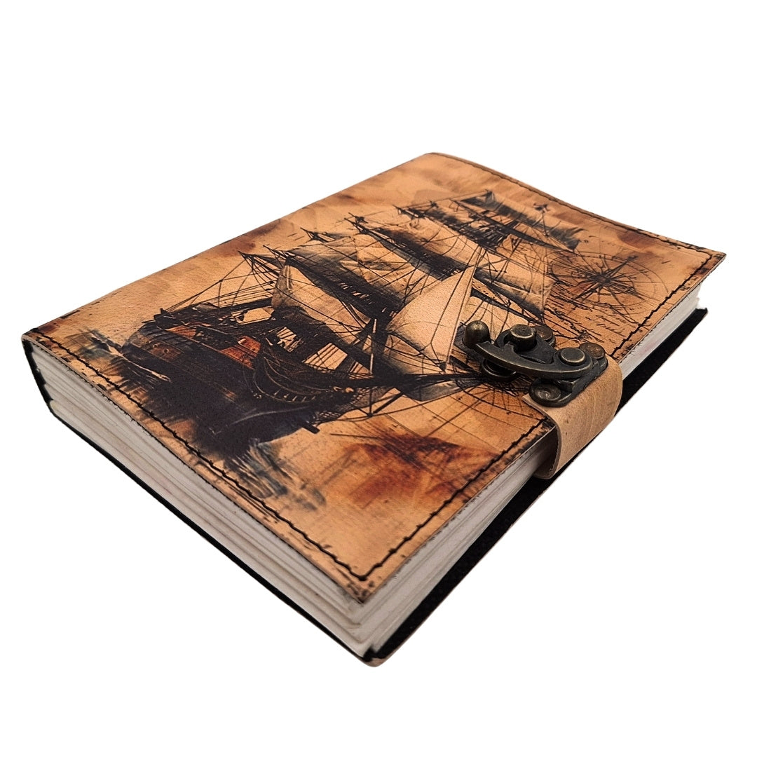 Carnet en cuir maritime Voilier rétro - Cadeau pour navigateur – AH11