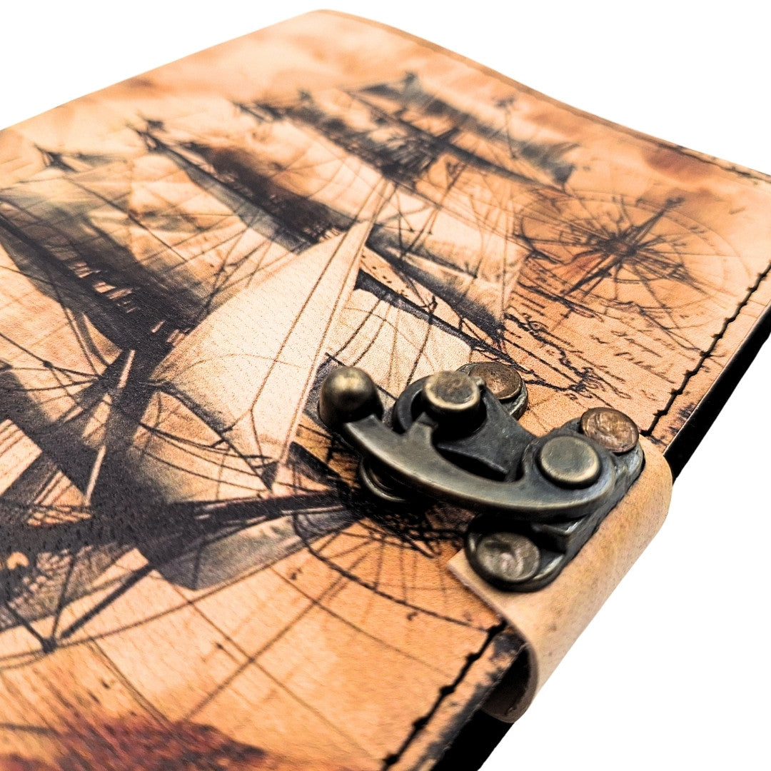 Carnet en cuir maritime Voilier rétro - Cadeau pour navigateur – AH11
