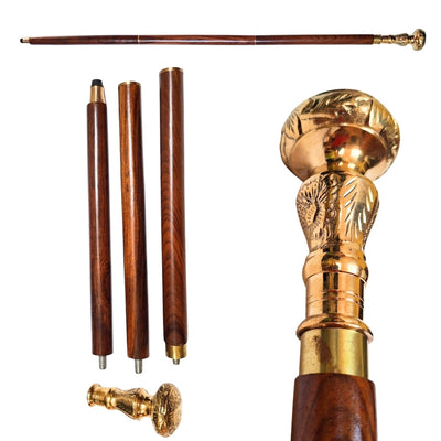 Elegante bastone pieghevole da passeggio con manico in ottone - bastone in legno marrone con possibilità di incisione - regalo ideale per anziani con stile retrò - lunghezza massima 96 cm