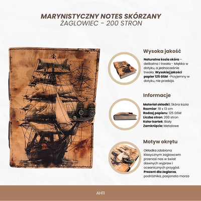 Carnet en cuir maritime Voilier rétro - Cadeau pour navigateur – AH11