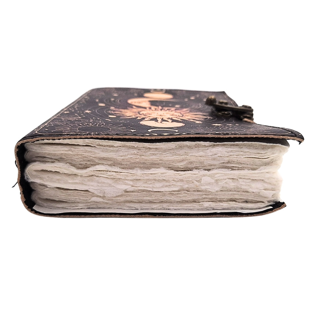 Dekoratives Leder-Notizbuch Sonne und Mond, 200 Seiten - AH07