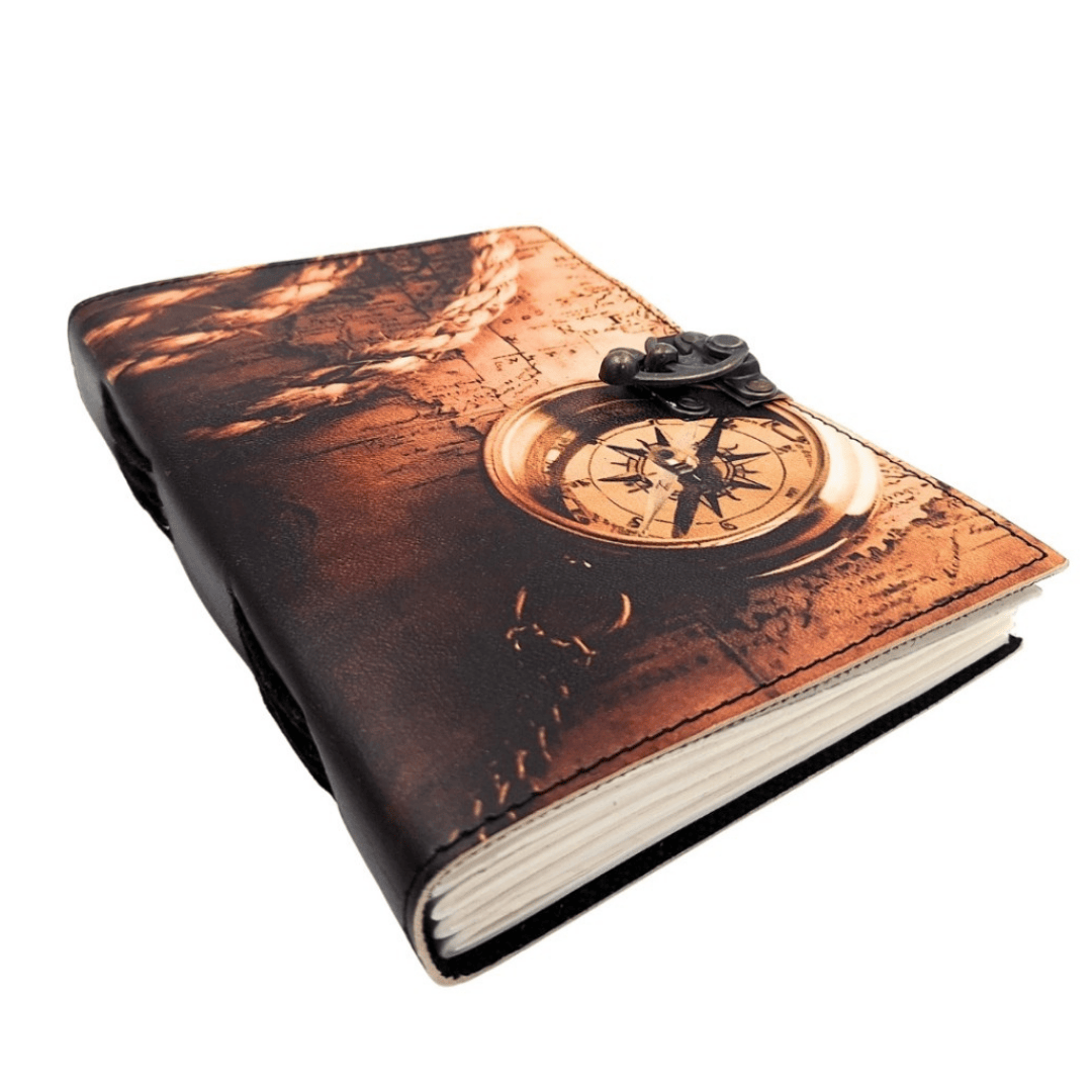 Carnet en cuir avec boussole rétro vintage, 200 pages – Cadeau pour voyageur - AH10A