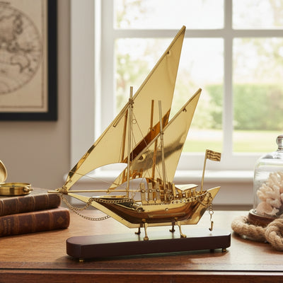 Brass Ship on a Wooden Base 43cm - N-4453