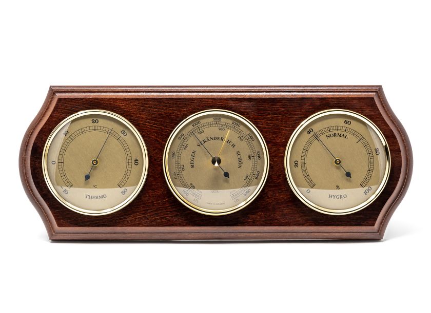 Fischer weather station - barometer hygrometer thermometer - brass wood - 9176-22