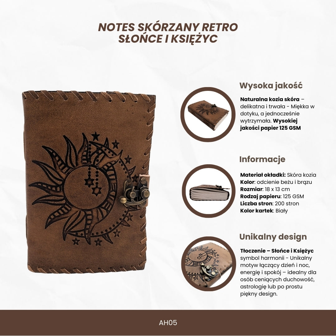 Taccuino in pelle rétro 200 pagine Sole e Luna 200 pagine - AH05