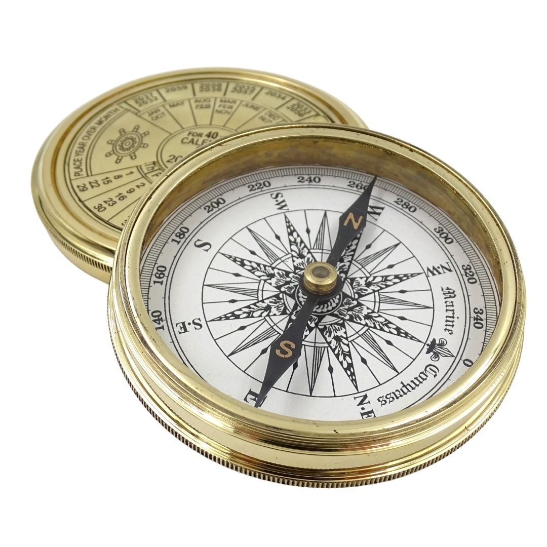 Brass Compass with 40-Year Calendar and Engraving Option