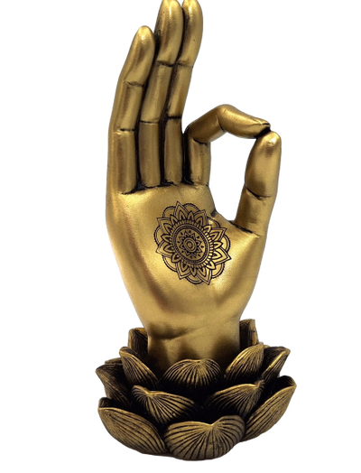Goldene Figur Buddha-Hand Mudra OM - Yoga Lotusblume - 43724