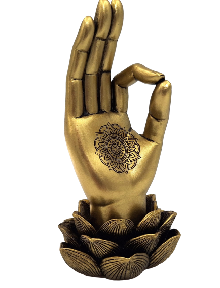 Goldene Figur Buddha-Hand Mudra OM - Yoga Lotusblume - 43724