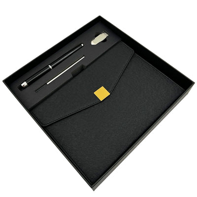 Elegantes Premium-Geschenkset – A5-Notizbuch mit Kugelschreiber und 16GB-USB-Stick in Box – Schwarz-Gold – EE9