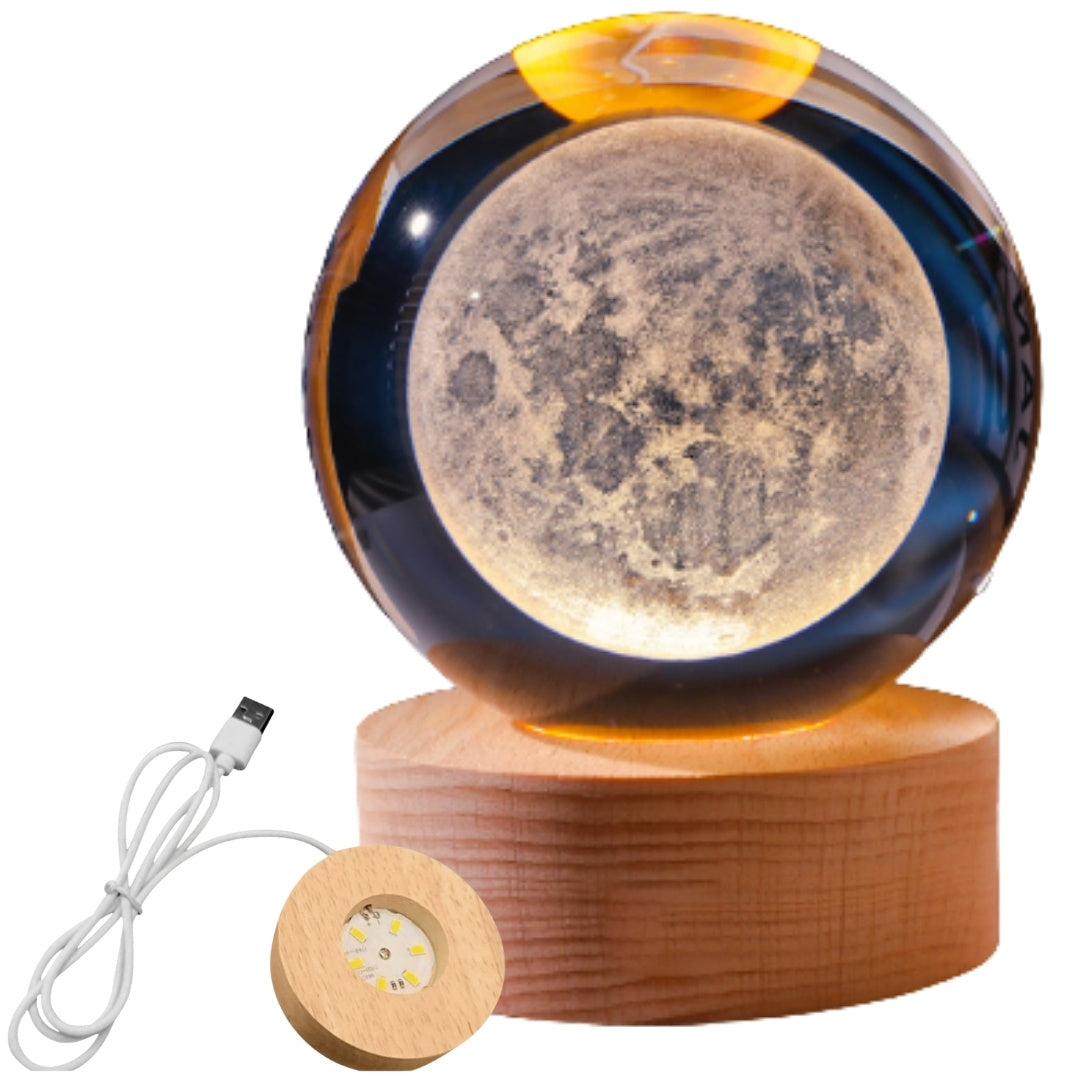Boule de verre 3D Lune - Lampe de nuit LED USB - Gadget de bureau
 - KKS