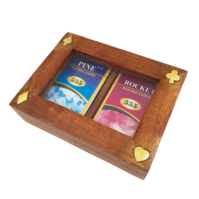 Deux jeux de cartes dans une boîte en bois avec couvercle en verre - DNU-007