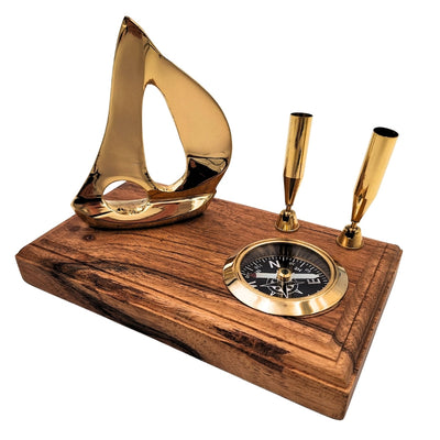 Elegantes Schreibtisch-Set - Yacht und Kompass - elegantes maritimes Geschenk - BCPH103