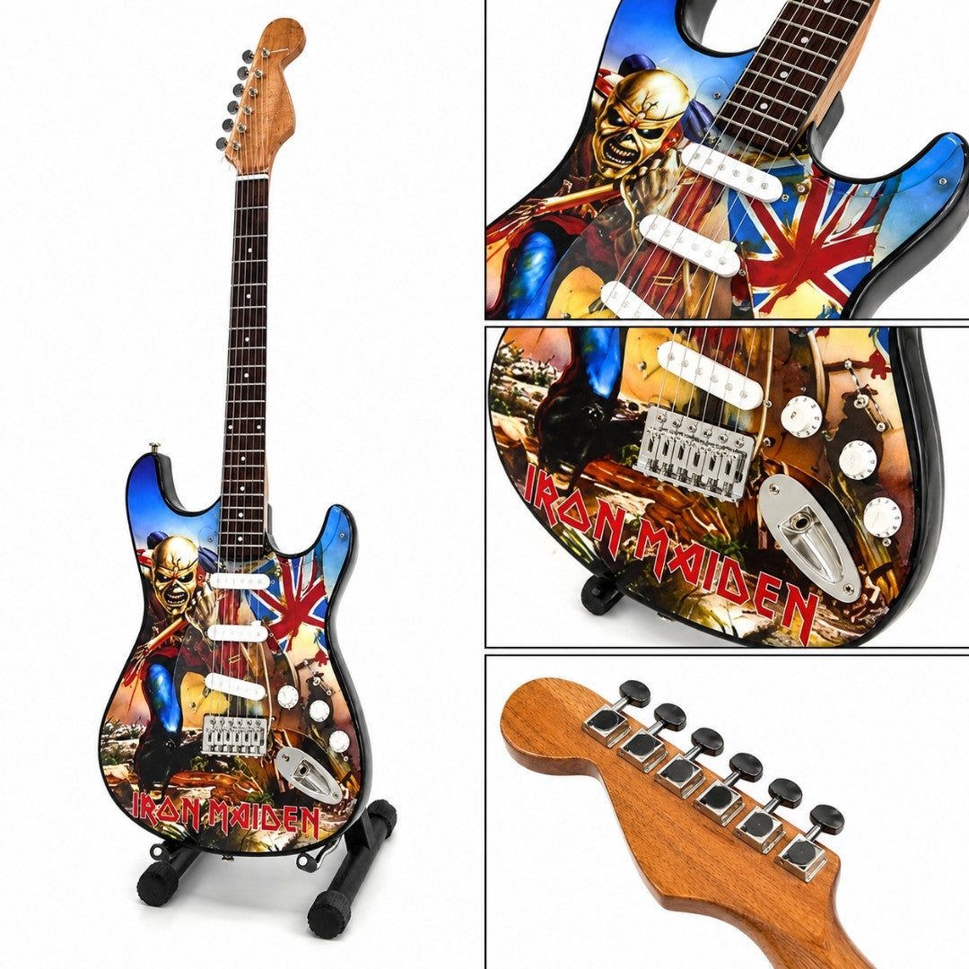 Mini Decorative Iron Maiden “The Trooper” Guitar Made of Mahogany - Handmade Ornament for Music Fans