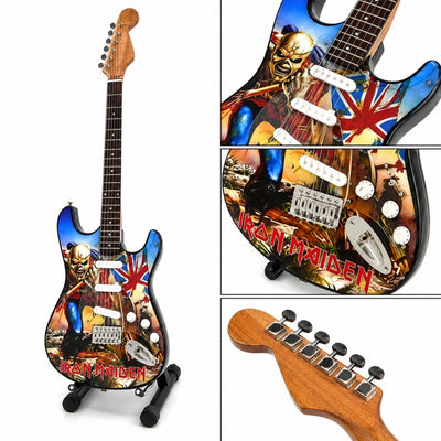 Mini Decorative Iron Maiden “The Trooper” Guitar Made of Mahogany - Handmade Ornament for Music Fans
