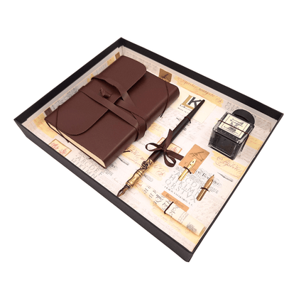 Exklusives Kalligrafie-Set mit Notizbuch - Feder + 3 Schreibfedern + Tintenfass - 5006