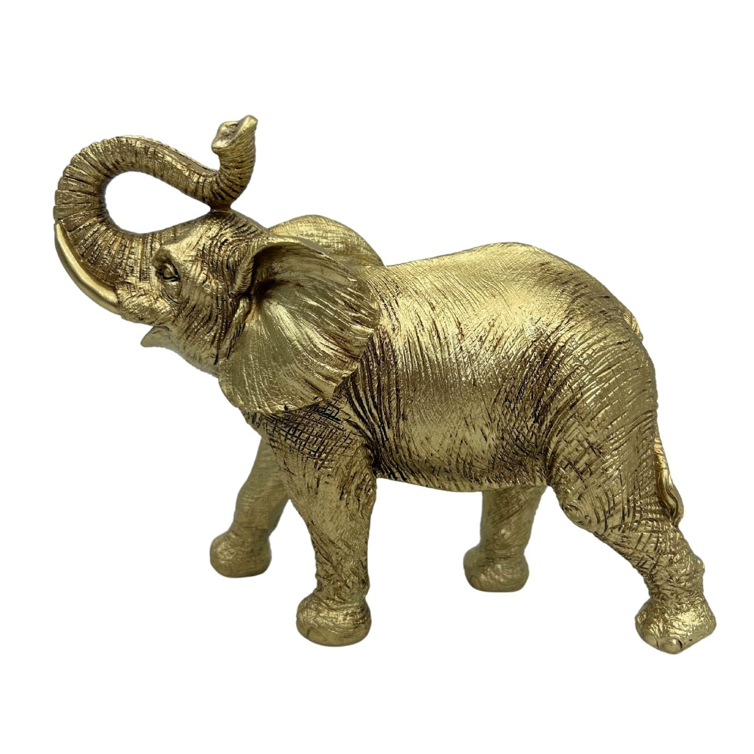 Goldener Elefant mit erhobenem Rüssel – kleine Elefanten-Dekorfigur - 141FJZ