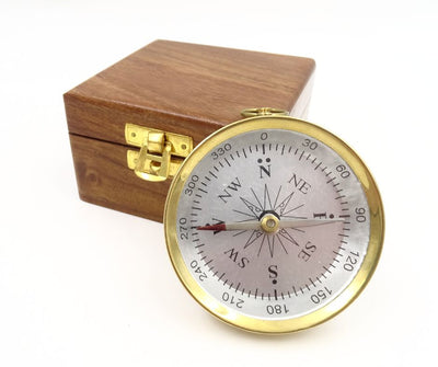 Brass Compass in a Wooden Box - C35A