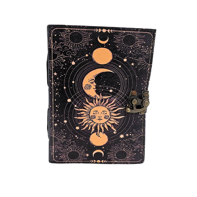 Dekoratives Leder-Notizbuch Sonne und Mond, 200 Seiten - AH07