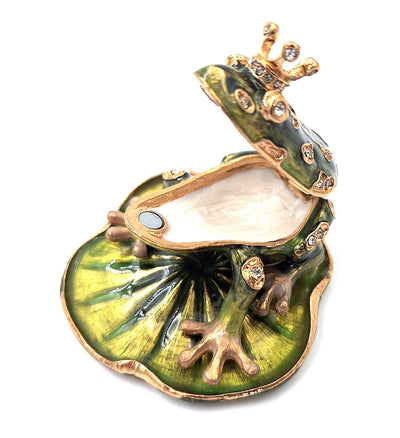 Exklusives, reich verziertes kleines Metallkästchen mit Kristallen - Frosch - B0746-54