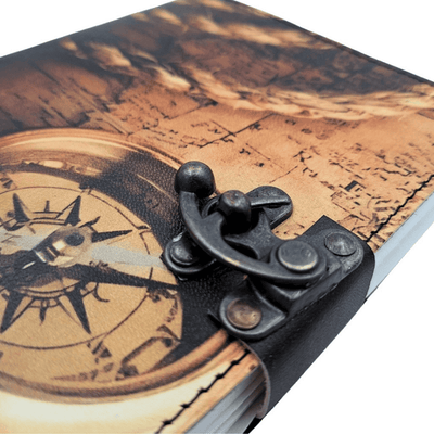 Carnet en cuir avec boussole rétro vintage, 200 pages – Cadeau pour voyageur - AH10A