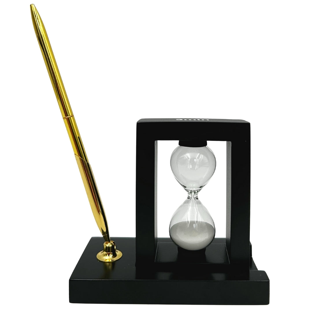 Dekoratives Schreibtisch-Set mit 3-Minuten-Sanduhr und Stifthalter – 121W