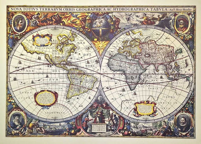 Carte du monde 1630 - J.Hondius reprint - M1630 - Cadeau pour historien