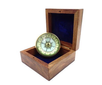 Brass Lens Compass CLEB in a Wooden Box with Engraving