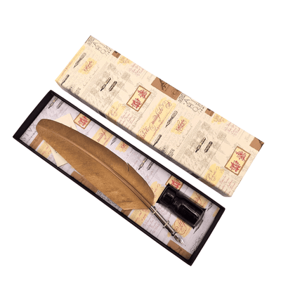 Kalligrafie-Set - goldene Gänsefeder mit Schreibfeder + Tinte – 7262