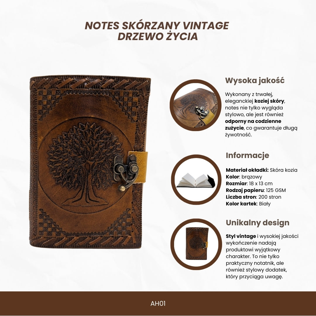 Taccuino in pelle vintage rétro 200 pagine – Albero della Vita - AH01