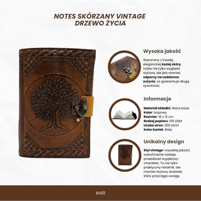 Taccuino in pelle vintage rétro 200 pagine – Albero della Vita - AH01