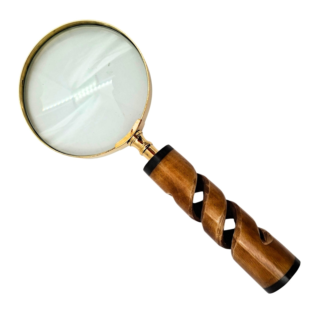 Lupe in Messingfassung mit Horngriff NC2356 - elegantes Geschenk mit Möglichkeit zur Personalisierung durch Gravur, 3,5-fach vergrößerndes Glas, Länge 18,5 cm, Durchmesser 7,5 cm