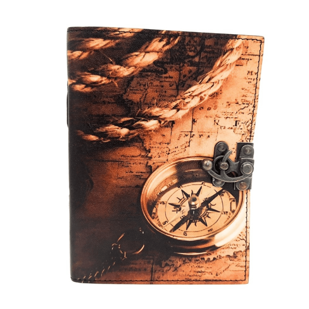 Carnet en cuir avec boussole rétro vintage, 200 pages – Cadeau pour voyageur - AH10A