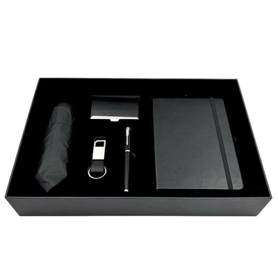 Elegantes Premium-Business-Geschenkset - Ledernotizbuch Regenschirm Visitenkartenetui Kugelschreiber Schlüsselanhänger - EE15