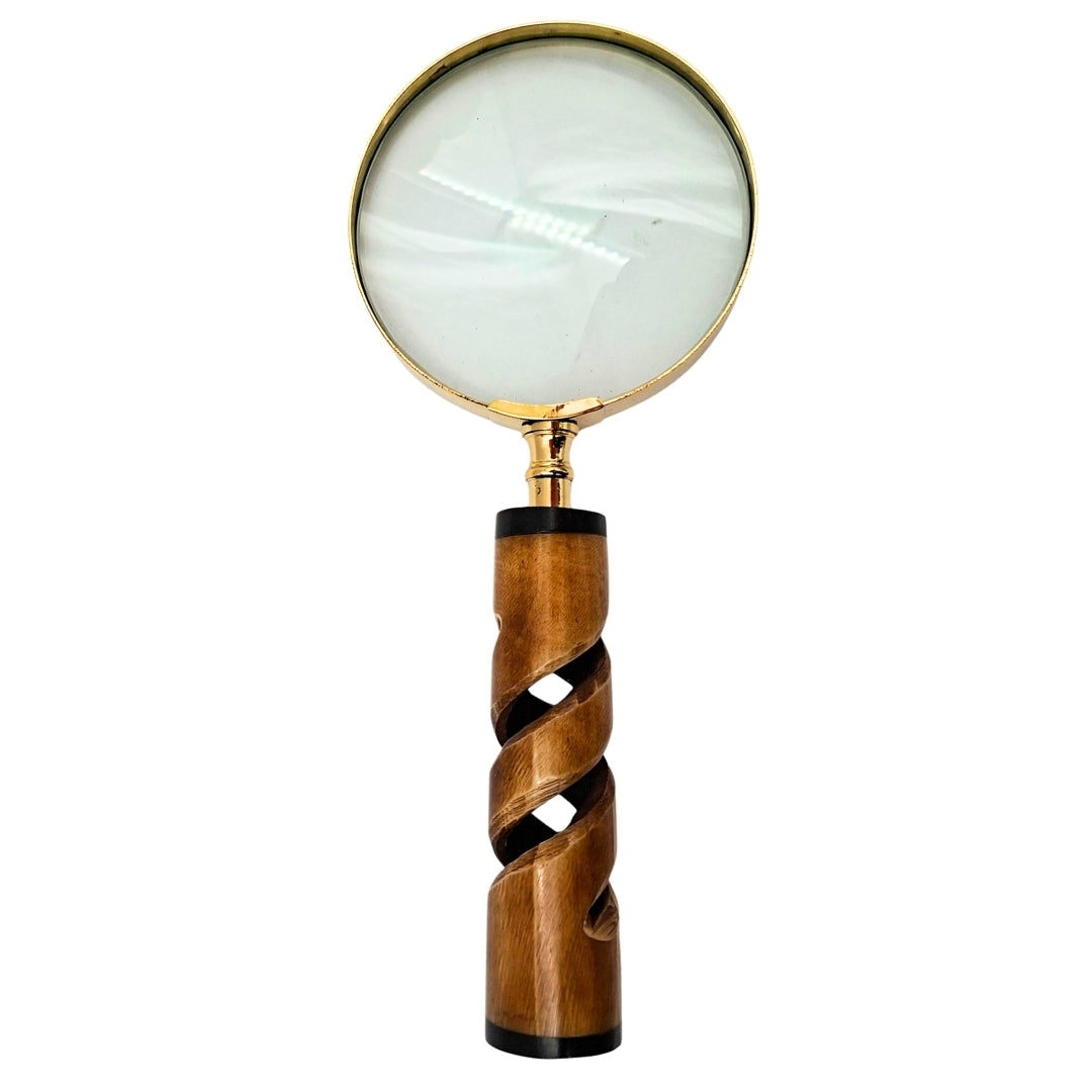 Lupe in Messingfassung mit Horngriff NC2356 - elegantes Geschenk mit Möglichkeit zur Personalisierung durch Gravur, 3,5-fach vergrößerndes Glas, Länge 18,5 cm, Durchmesser 7,5 cm