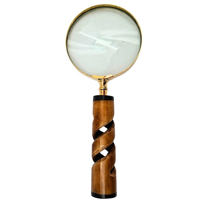 Lupe in Messingfassung mit Horngriff NC2356 - elegantes Geschenk mit Möglichkeit zur Personalisierung durch Gravur, 3,5-fach vergrößerndes Glas, Länge 18,5 cm, Durchmesser 7,5 cm