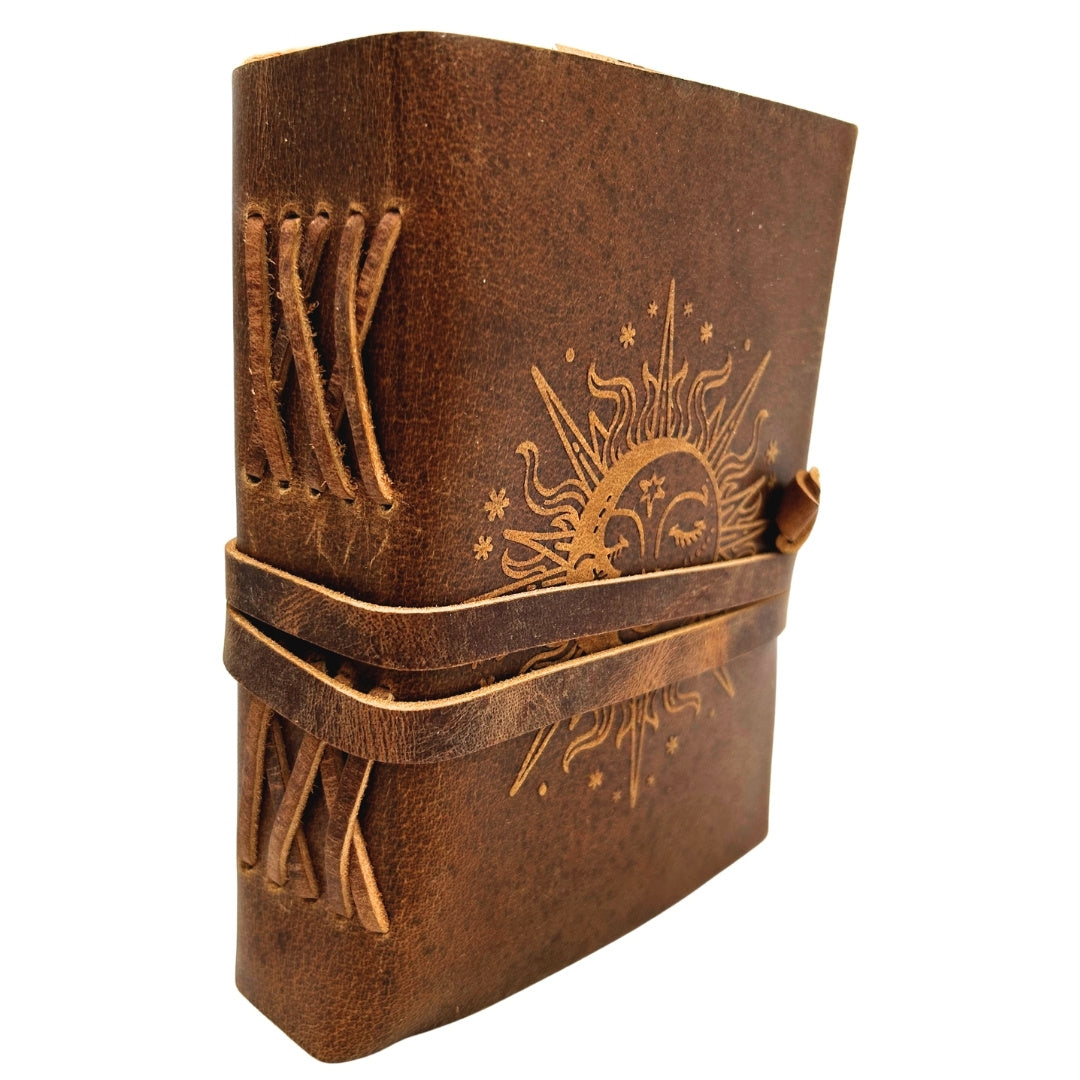 Vintage-Ledernotizbuch 200 Seiten - Sonne und Mond - Büffelleder – H038