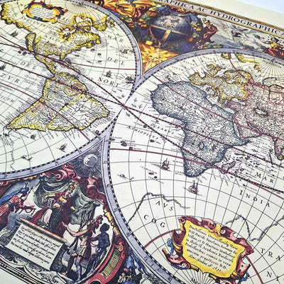 Carte du monde 1630 - J.Hondius reprint - M1630 - Cadeau pour historien