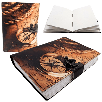 Carnet en cuir avec boussole rétro vintage, 200 pages – Cadeau pour voyageur - AH10A