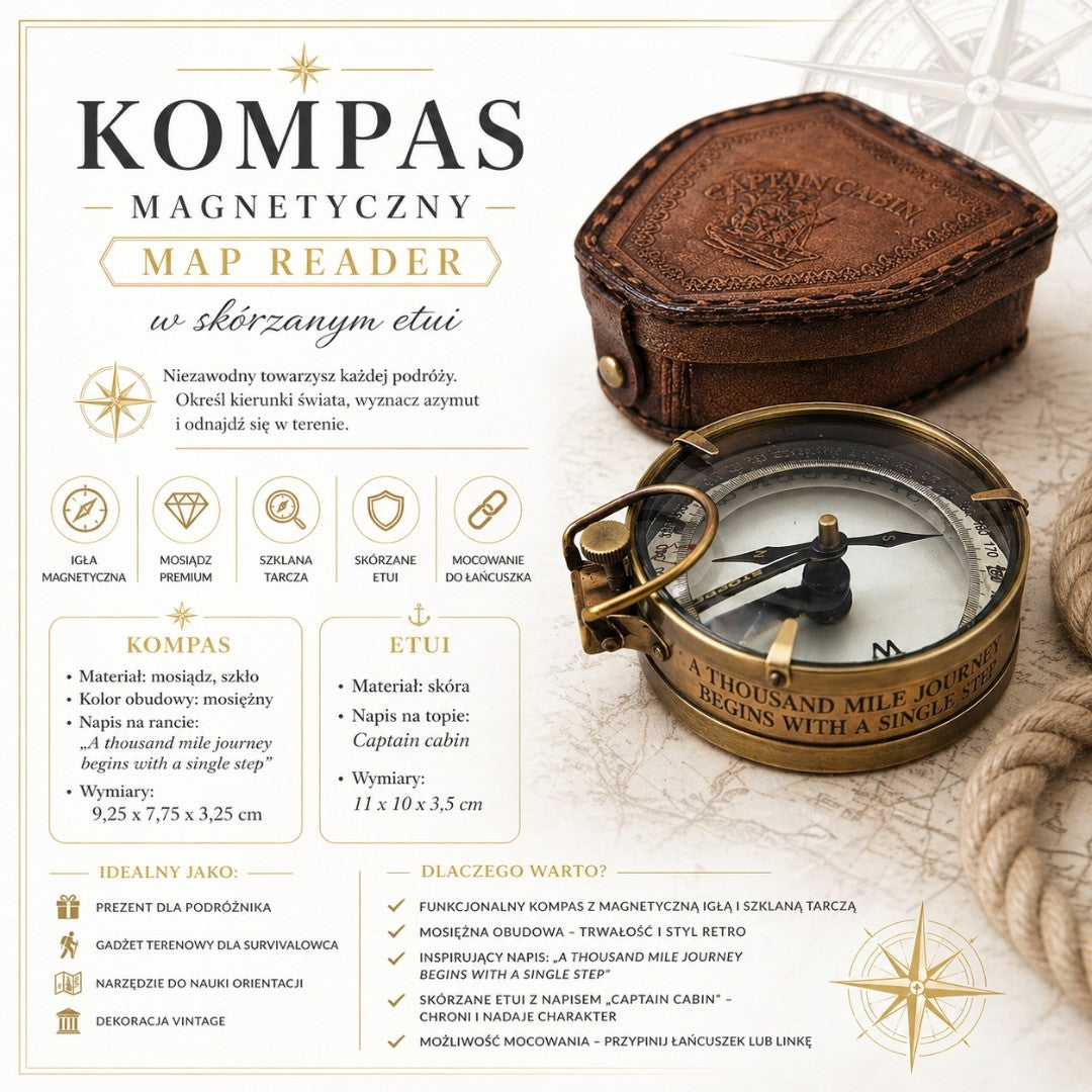Bussola magnetica - Map Reader in custodia in pelle – Gadget retrò - NC2929