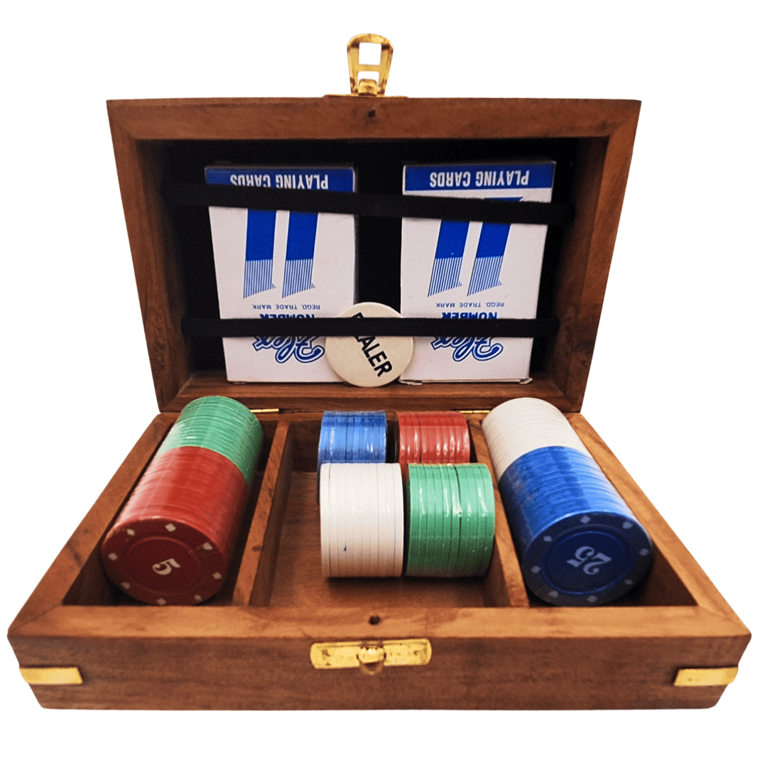 Ensemble élégant de poker dans une boîte en bois – 100 jetons - DNU-102