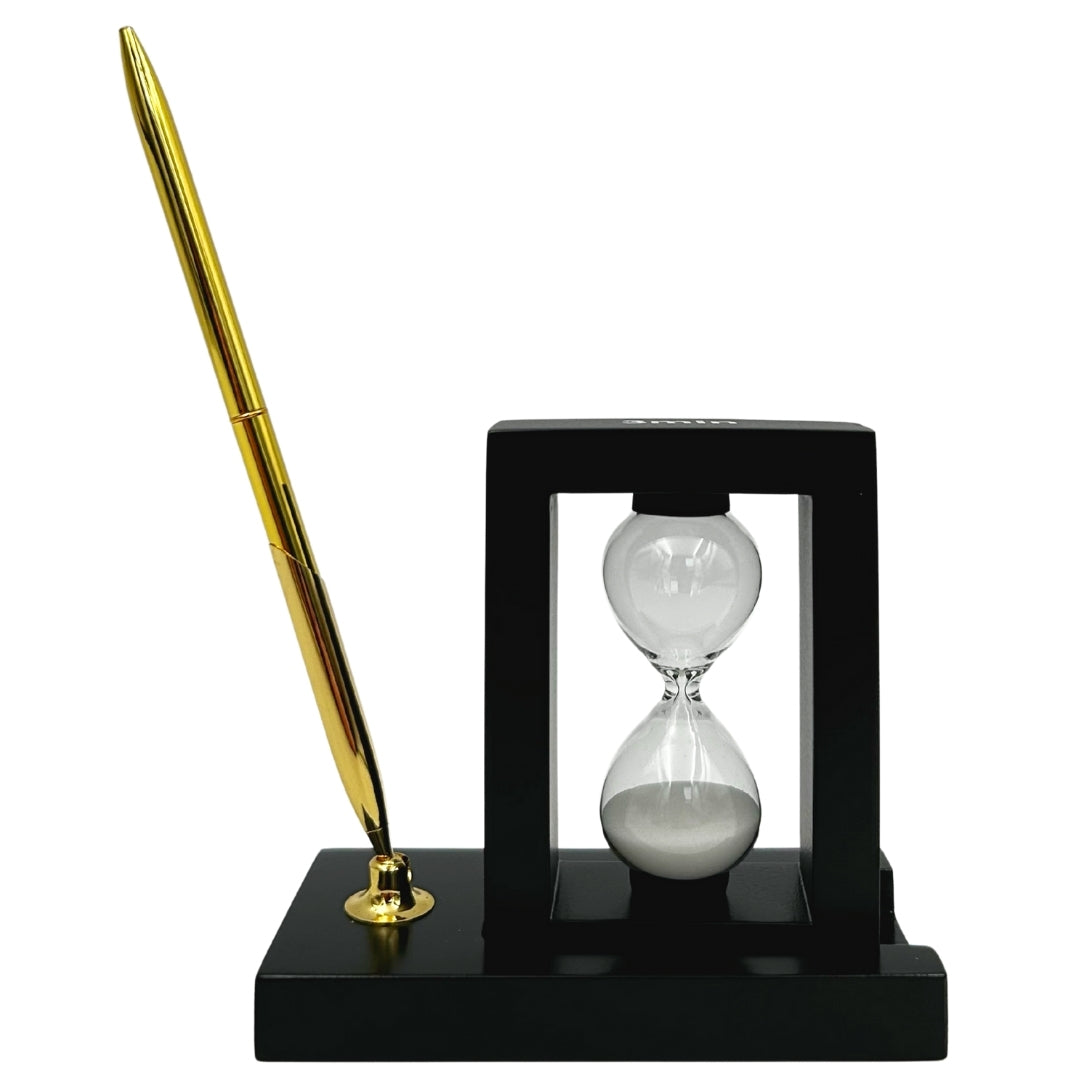 Dekoratives Schreibtisch-Set mit 3-Minuten-Sanduhr und Stifthalter – 121W