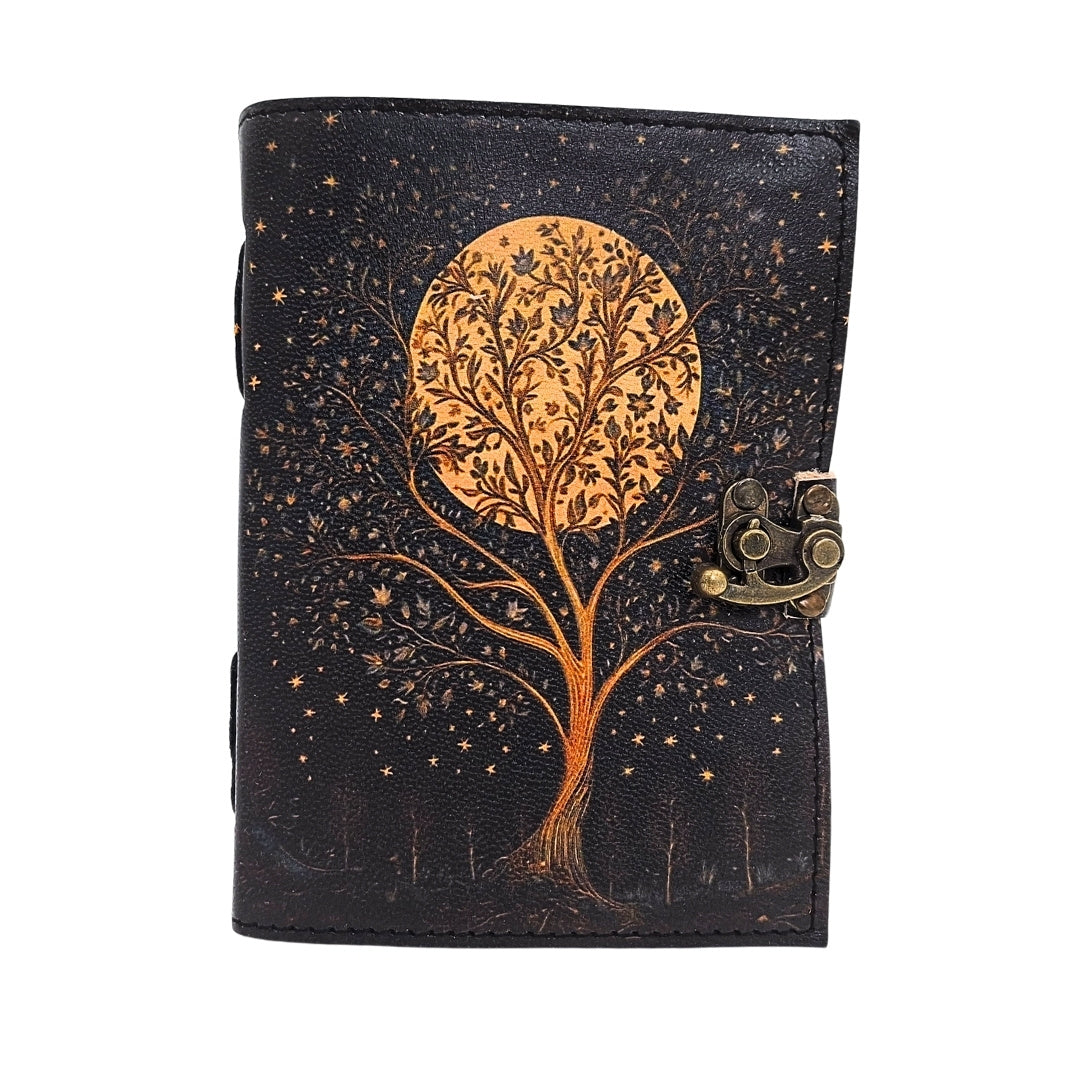 Carnet en cuir vintage rétro Arbre et Lune 200 pages – AH08
