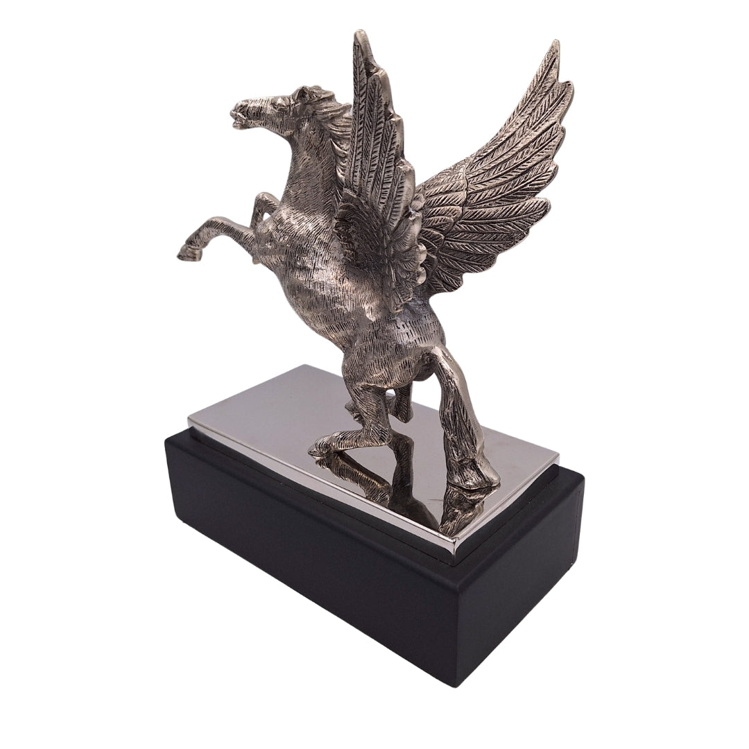Pegasus - dekorative Aluminiumfigur auf Stahl-Holz-Sockel - NI9935