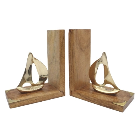 Brass Yacht Bookends with Engraving