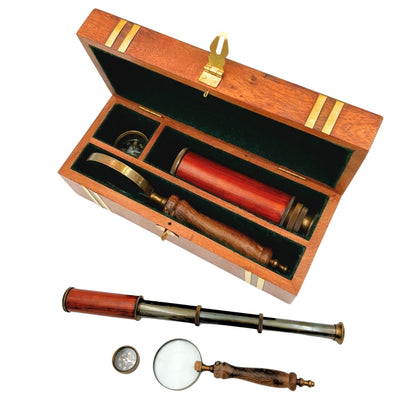 Coffret cadeau rétro exclusif – Longue-vue, boussole et loupe - NC102369
