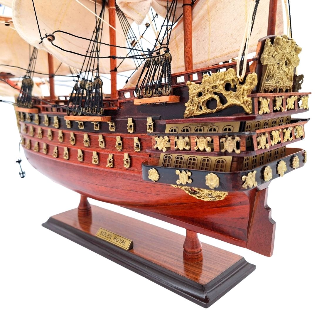 Segelschiffmodell Soleil Royal, montiert, 46 cm - handgefertigt aus exotischem Holz mit Möglichkeit zur Personalisierung durch Gravur