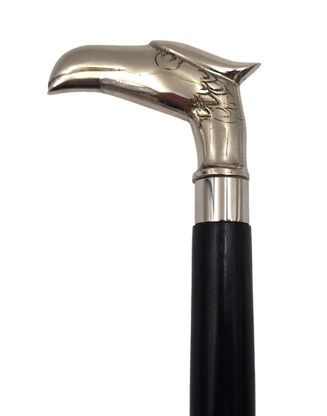 Faltbarer Holzgehstock mit Adlerkopf - elegantes Geschenk mit Möglichkeit zur Personalisierung durch Gravur, Länge 91,5 cm, schwarz mit silberfarbenem Messinggriff