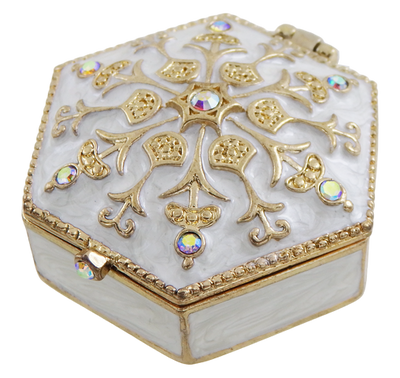 Reich verziertes kleines Geschenk-Metallkästchen mit Kristallen - B0035-08WH